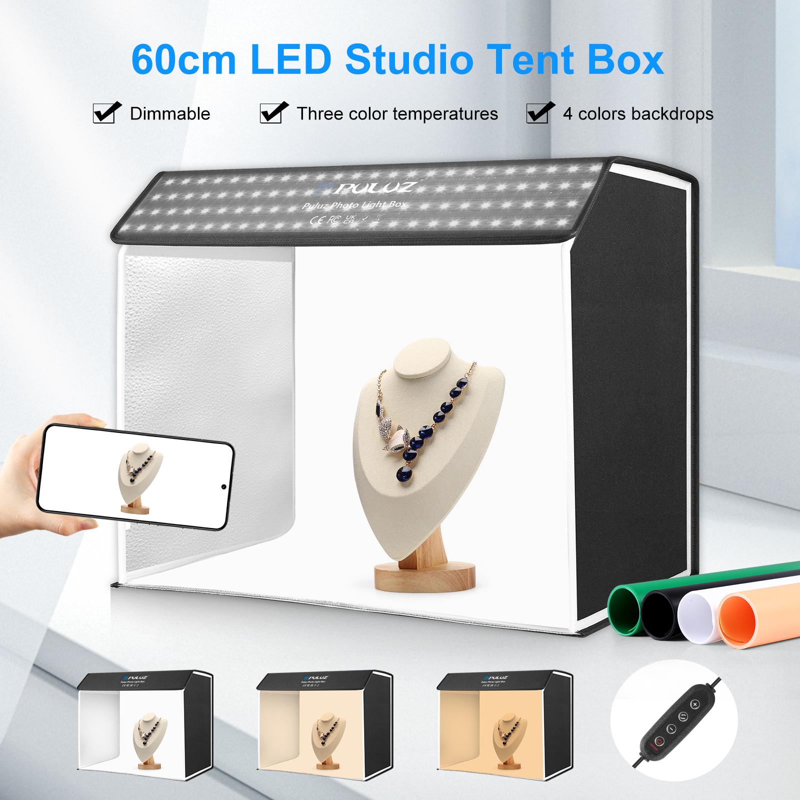 Photography Lighting Kit With Backdrop - PULUZ 60x40 ซม.สตูดิโอถ่ายภาพกล่องไฟแบบพกพา Cuboid สตูดิโอถ่ายภาพเต็นท์ชุด 4