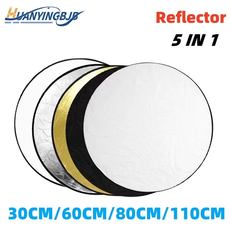 Photography Lighting Outdoor - Huanyingbjb ตัวสะท้อนแสงแบบพกพา5 in 1สำหรับถ่ายภาพสตูดิโอถ่ายภาพพับได้มีหลายสีกระจายแสงกลางแจ้ง60/80/110ซม.
