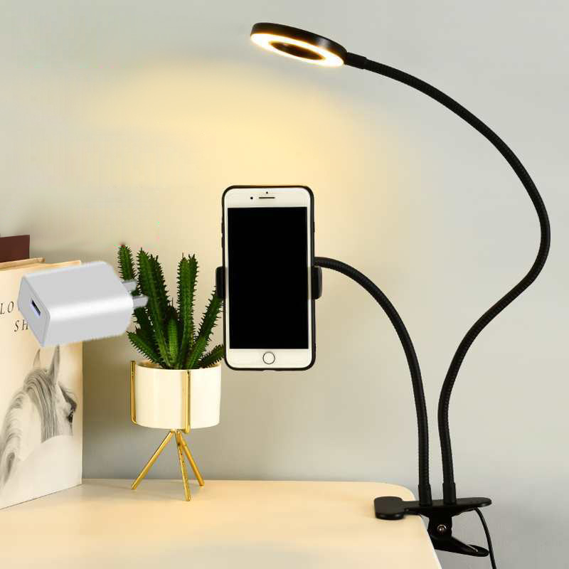 Photography Lighting Description - ที่วางโทรศัพท์มือถือแบบยืดหยุ่นสากลพร้อมไฟวงแหวนเซลฟี่สํานักงาน Lazy Bracket โคมไฟตั้งโต๊ะไฟ LED สําหรับไฟเติมสตรีมสด