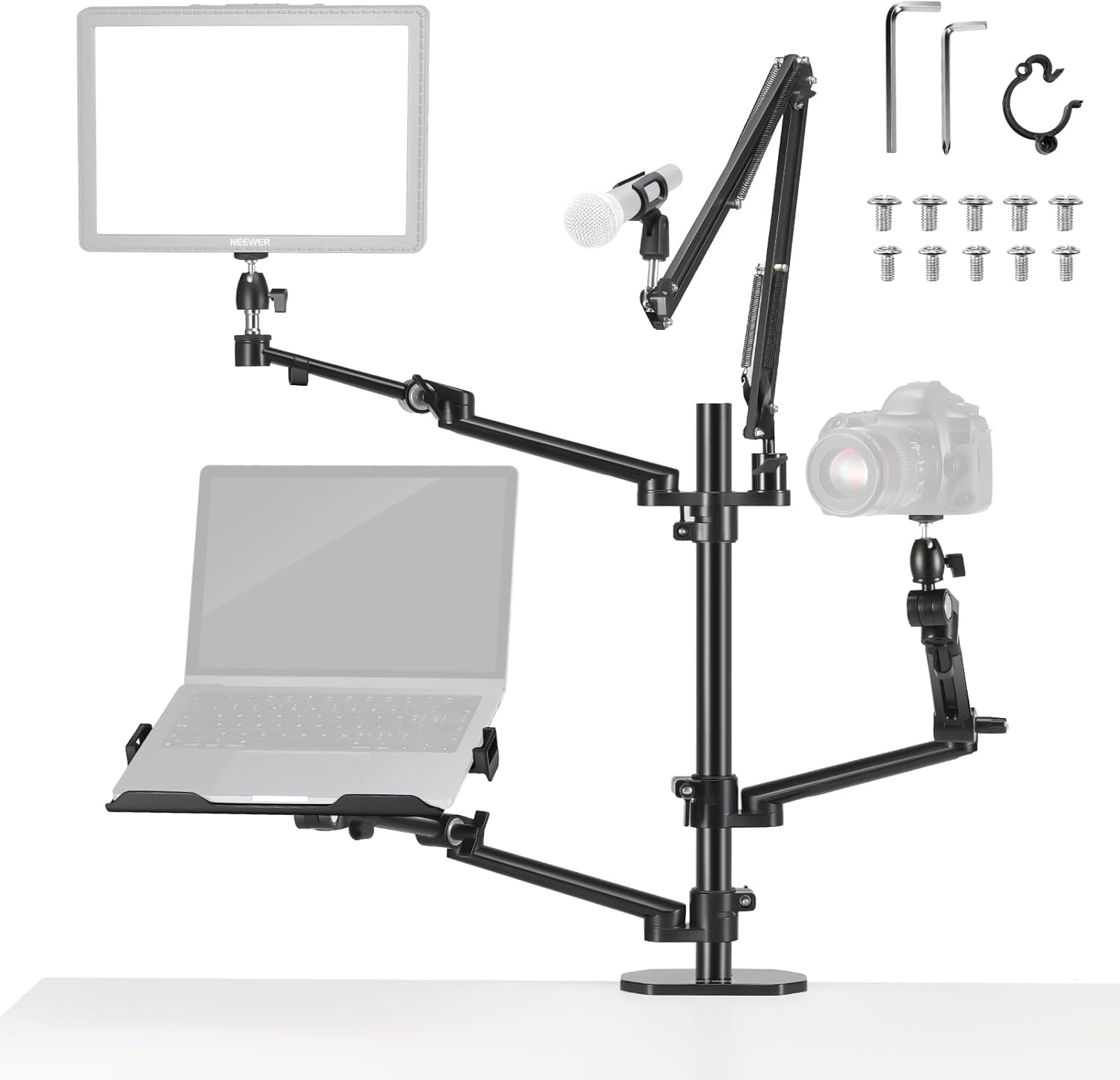 Photography Lighting Online - ชุดอุปกรณ์ติดตั้งกล้องเหนือศีรษะแบบตั้งโต๊ะพร้อมแขนบูม 4 แขน ใช้งานร่วมกับไฟถ่ายภาพ ไฟวงแหวน ที่ยึดโทรศัพท์