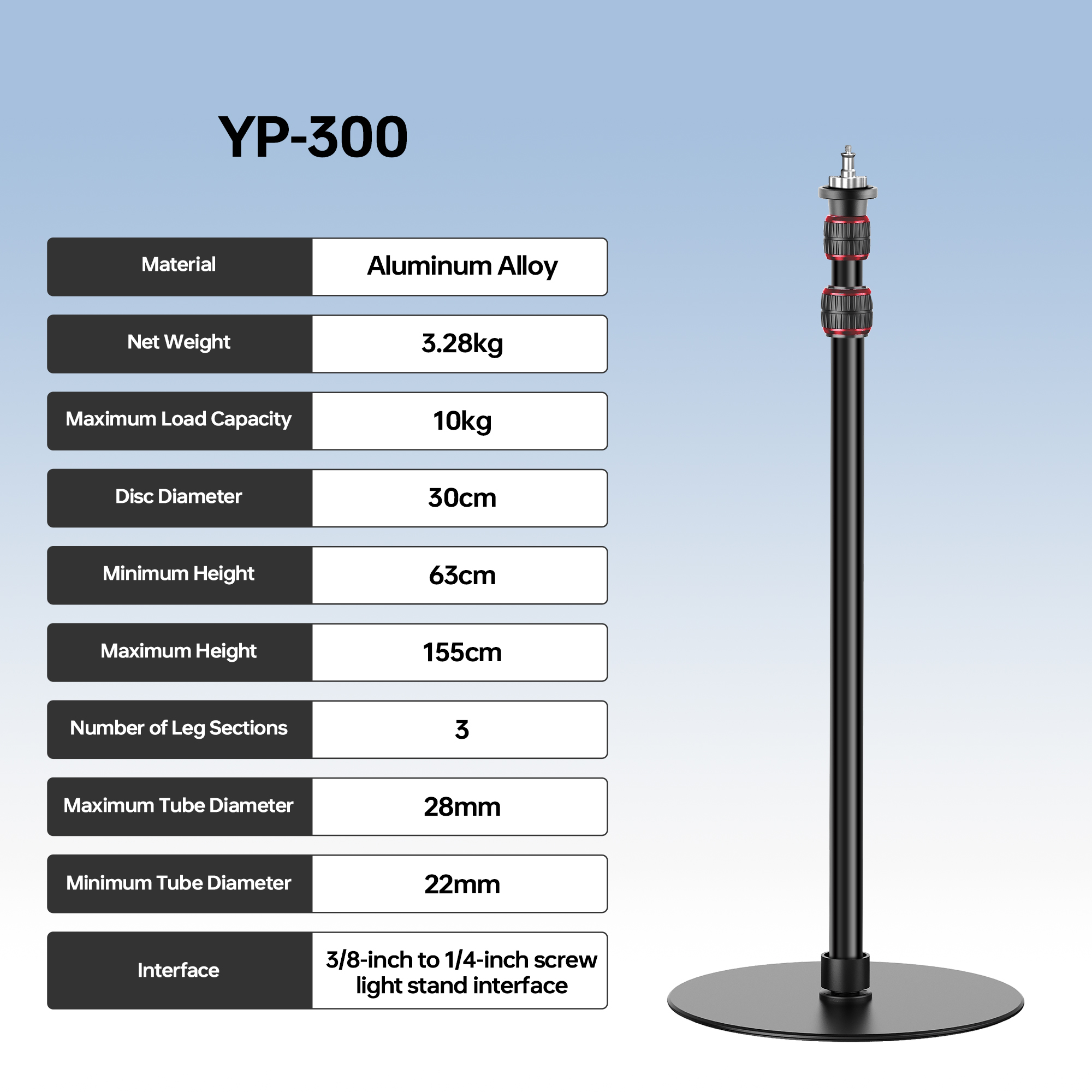 Photography Lighting Softbox - ขาตั้งกล้องแบบขาเดียว Manbily YP300 1.55 เมตร ฐานกลม