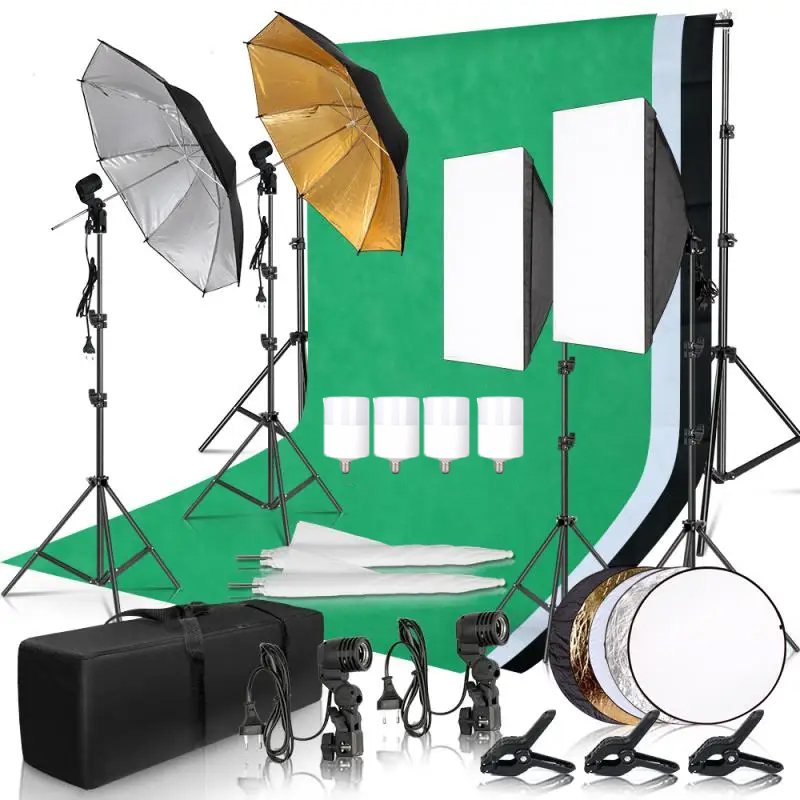 Photography Lighting Kit With Backdrop - ชุดไฟถ่ายภาพ ร่มถ่ายภาพ ฉากหลังถ่ายภาพ ฉากถ่ายภาพแบบพกพา ซอฟต์บ็อกซ์ ขาตั้งไฟ