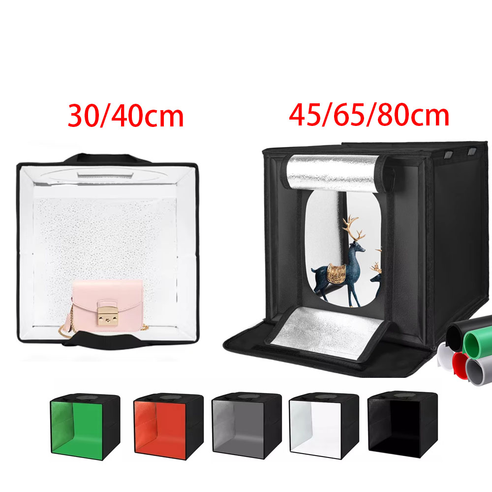 Photography Lighting Kit With Backdrop - 30/40/45 65 80 ซม.การถ่ายภาพเต็นท์แสงสตูดิโอSoftBoxแบบพกพาตารางยิงเต็นท์ชุด 5 พื้นหลังฉากหลัง