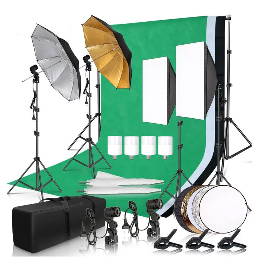 Photography Lighting Kit With Backdrop - ชุดไฟสตูดิโอถ่ายภาพแบบซอฟต์บ็อกซ์ พร้อมฉากหลังขนาด 2.6x3 เมตร 3 ชิ้น