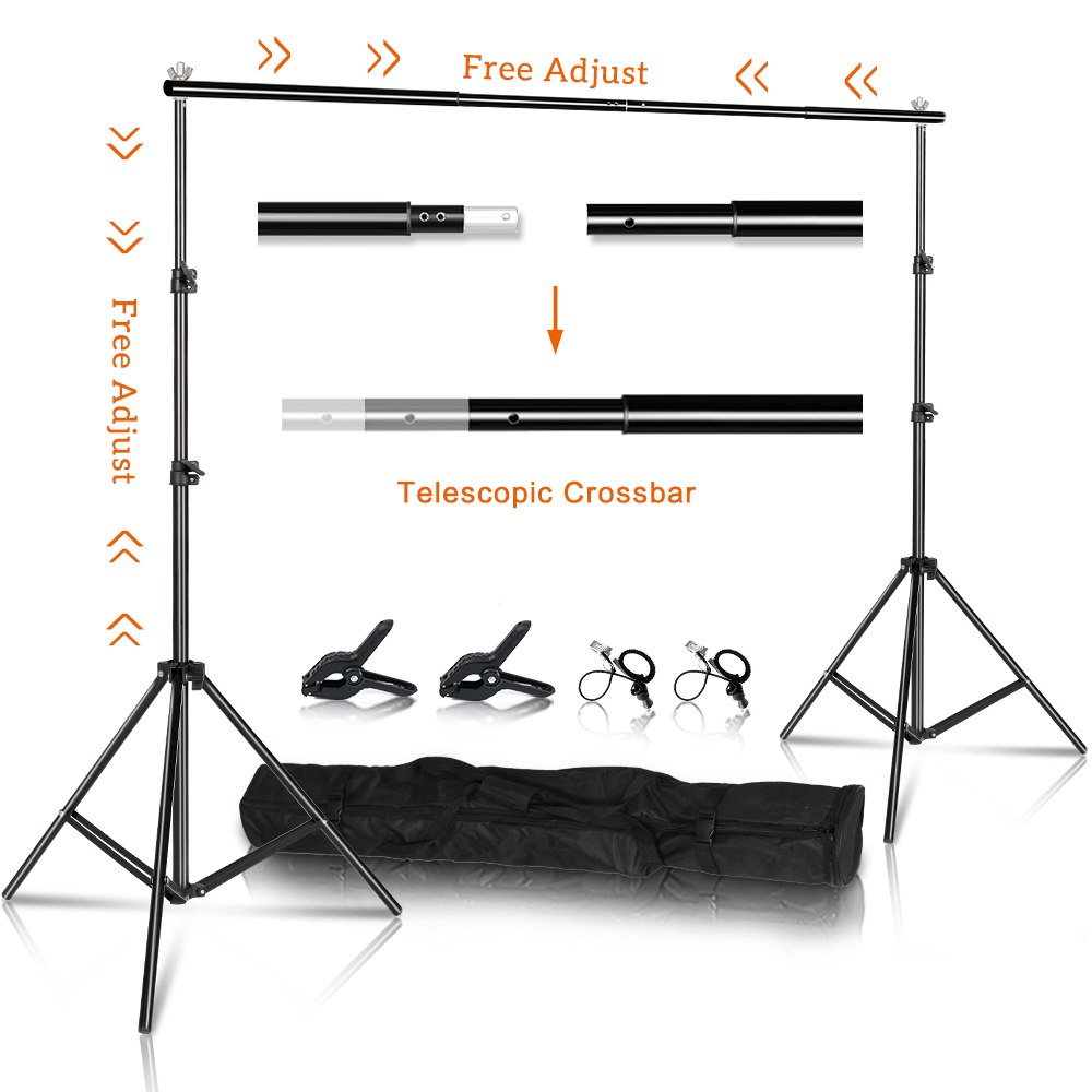 Photography Lighting Kit With Backdrop - ฉากหลังสำหรับถ่ายภาพในสตูดิโอ พร้อมขาตั้งฉากหลัง ฉากโครมาคีย์สีเขียว ระบบรองรับฉากหลัง กระเป๋าใส่โครง ชุดไฟ